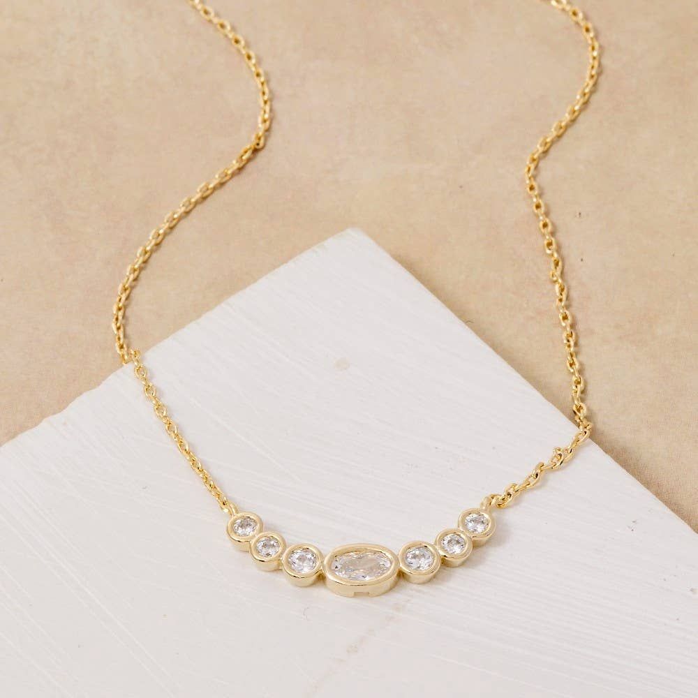 Oval Cz Studs Charm Necklace