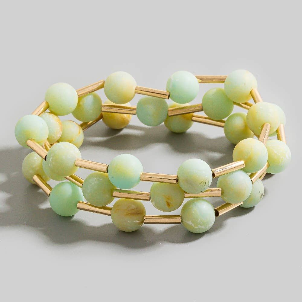 Metallic Bars And Ball Resin Beads Bracelet 3 Set