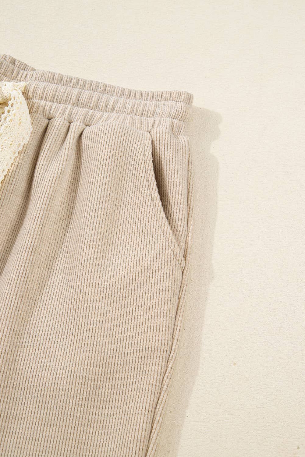 Drawstring Pullover Hoodie and High Waist Pants Corduroy Set