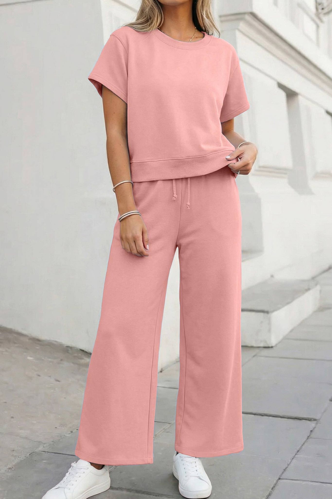 Soft Color Tee & Wide Leg Pants 2pcs Set | S-XL Plus 1X-4X