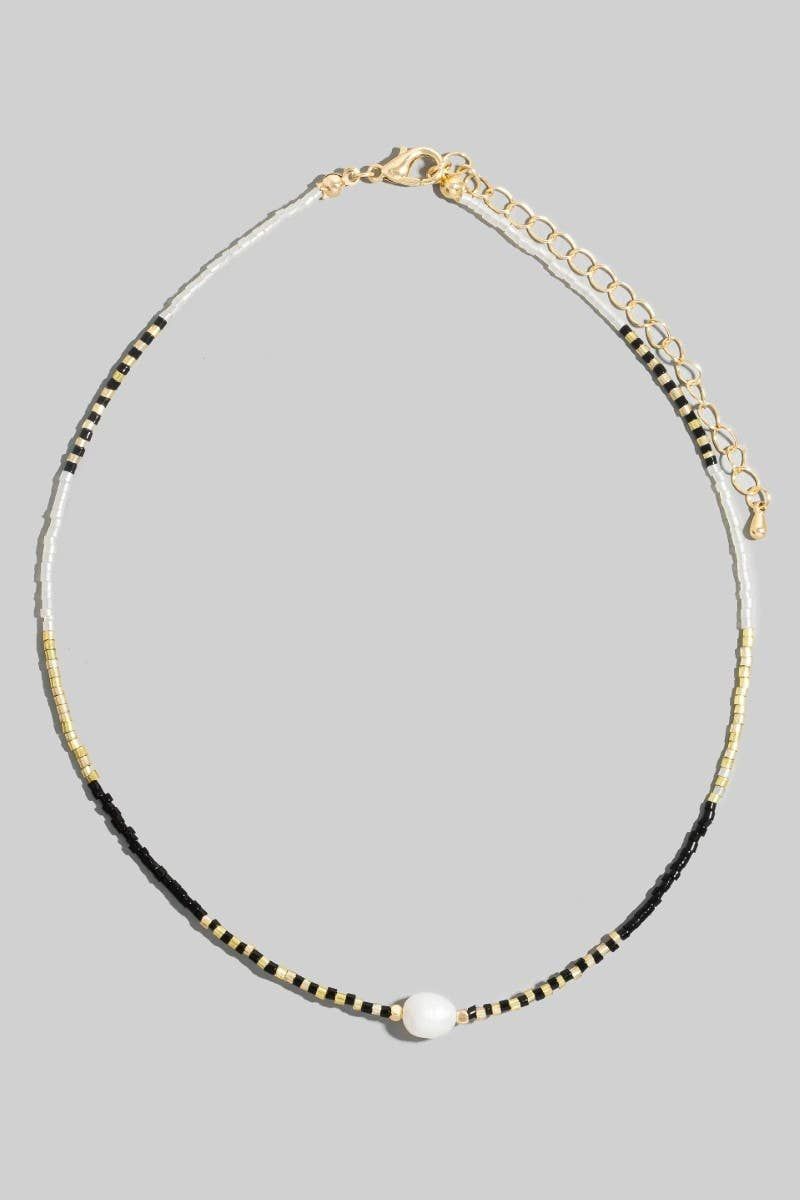 Dainty Seed Beaded Pearl Charm Necklace