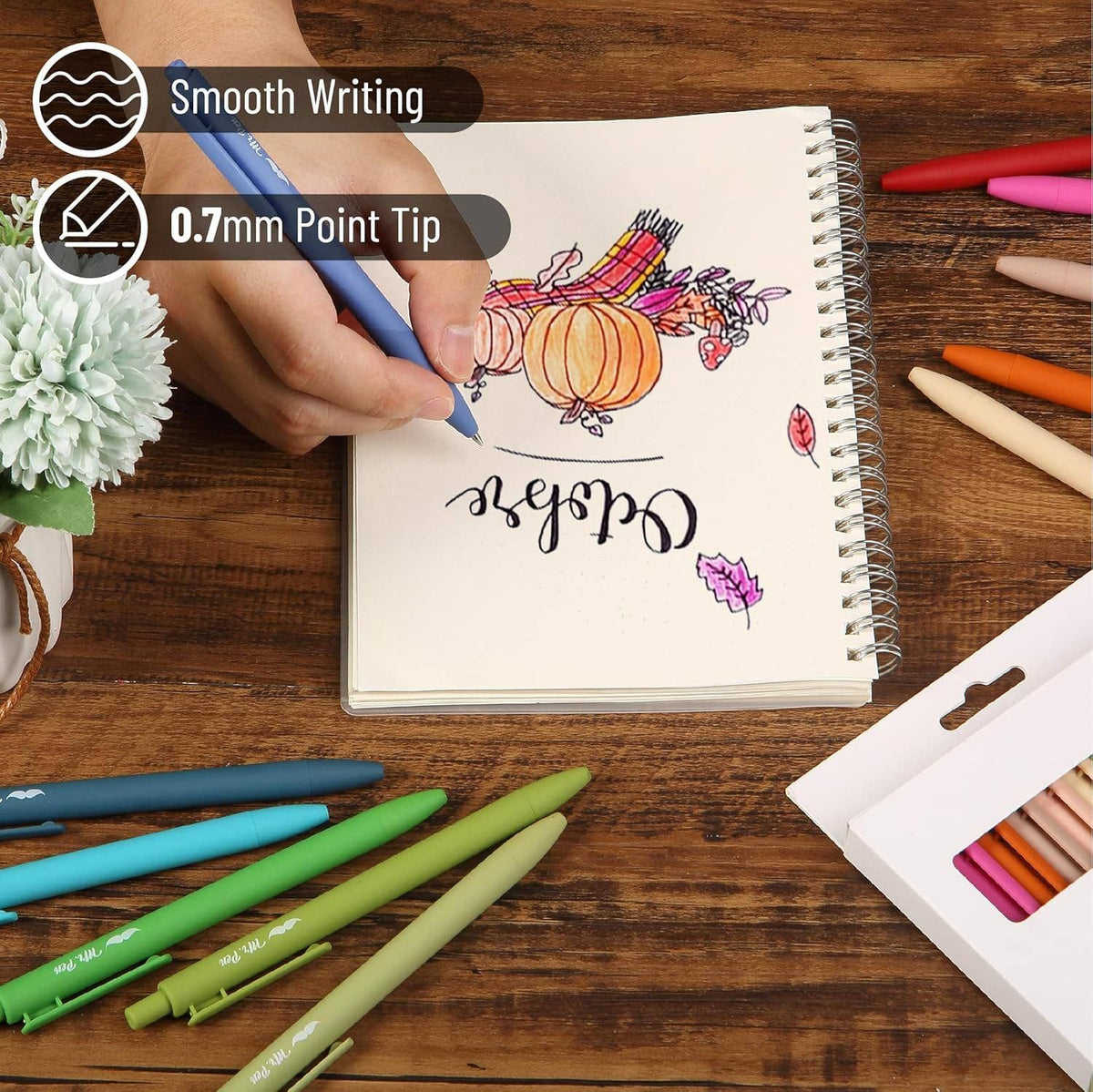 Cute 12-Pack Retractable Gel Pens with Colored Ink