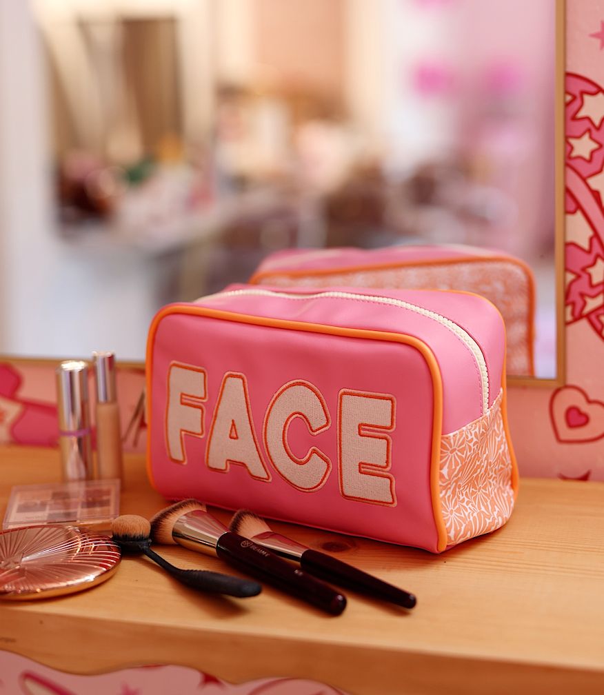 Handle Cosmetic Bag - Face - Pink/Orange/Cream