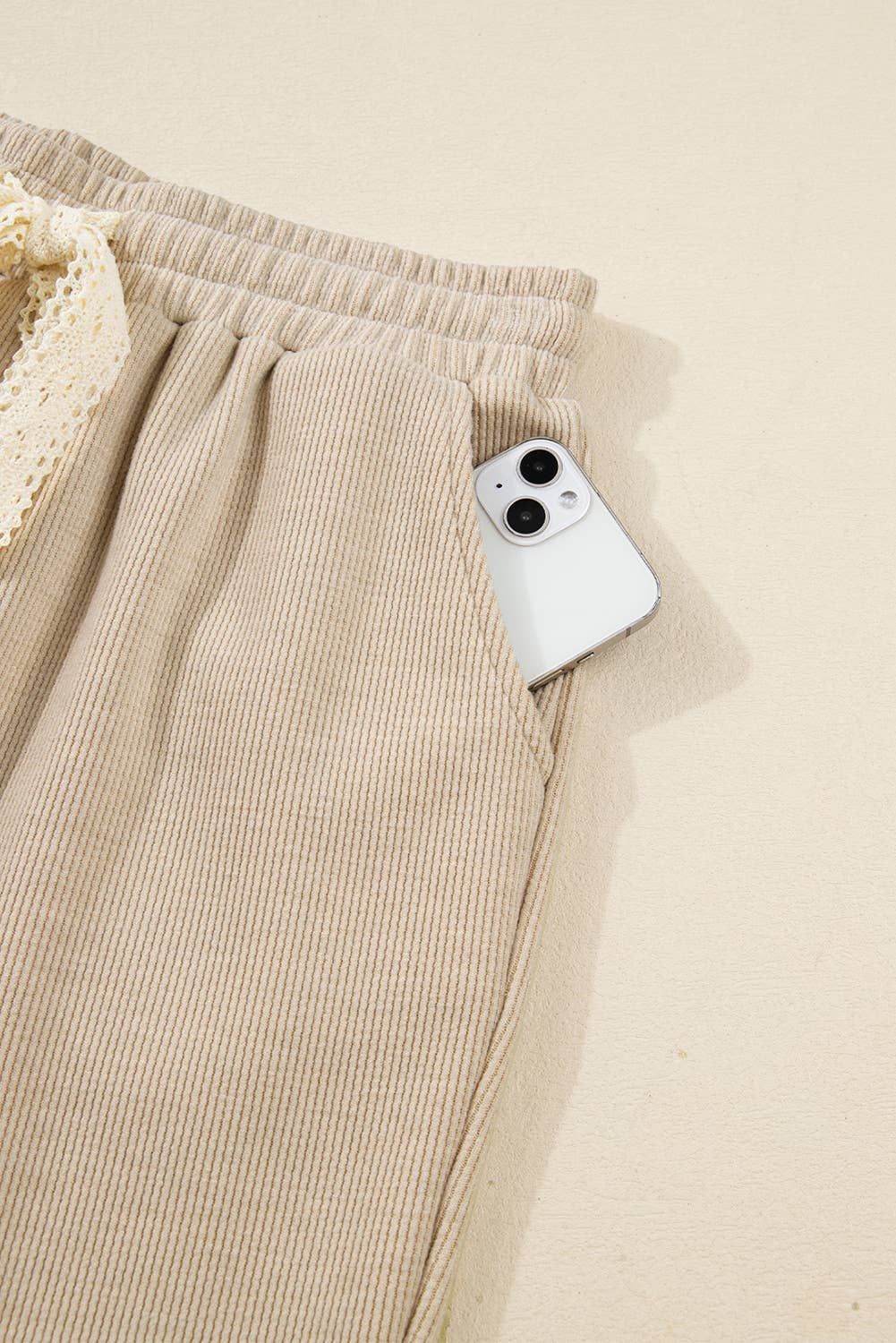Drawstring Pullover Hoodie and High Waist Pants Corduroy Set