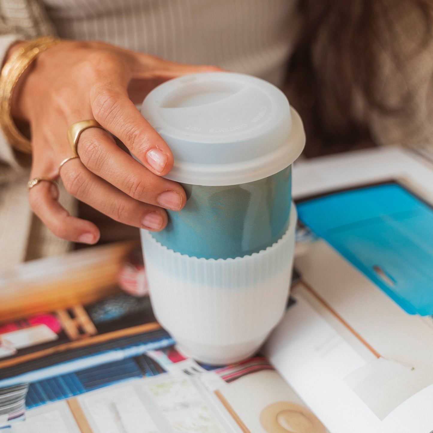Lagoon Ceramic Travel Cup – 16oz with Lid & Sleeve