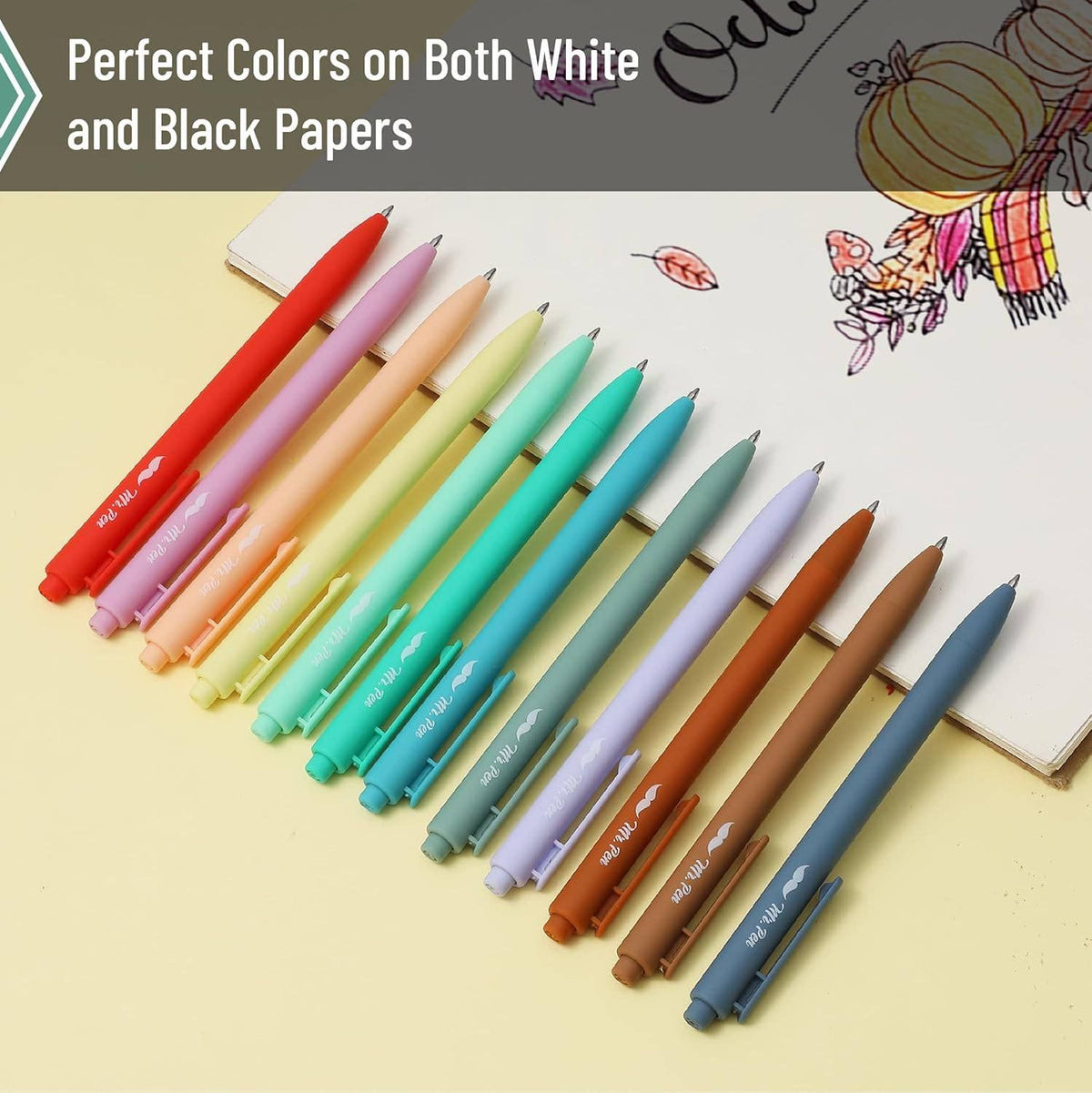 Cute 12-Pack Retractable Gel Pens with Colored Ink