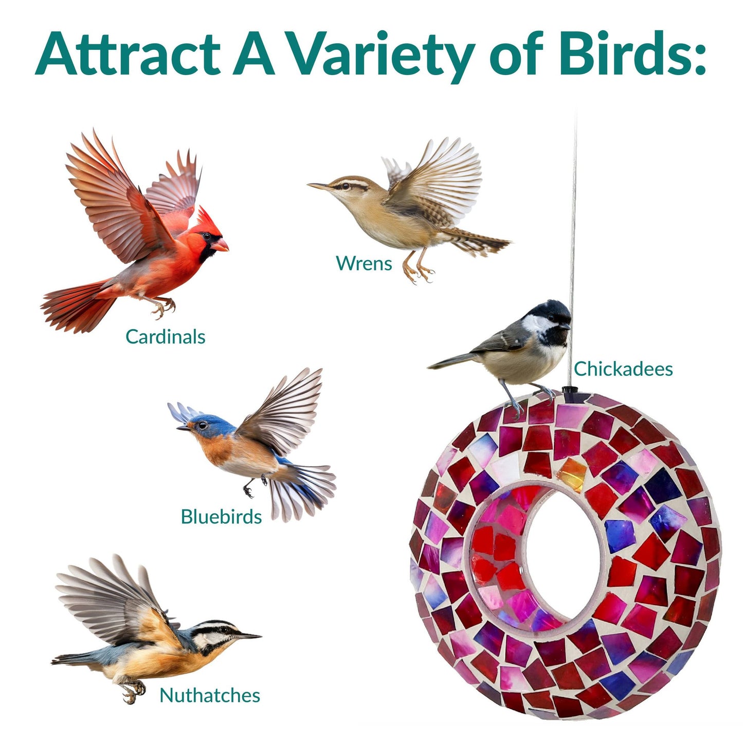 Glass Crimson Mosaic Fly-Through Hanging Bird Feeder - 6 in