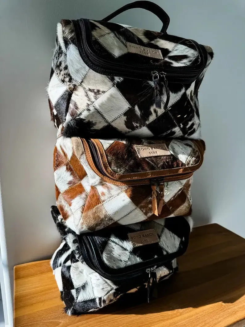 BOHO LUXE TOILETRY bag Genuine Hair On travel storage 