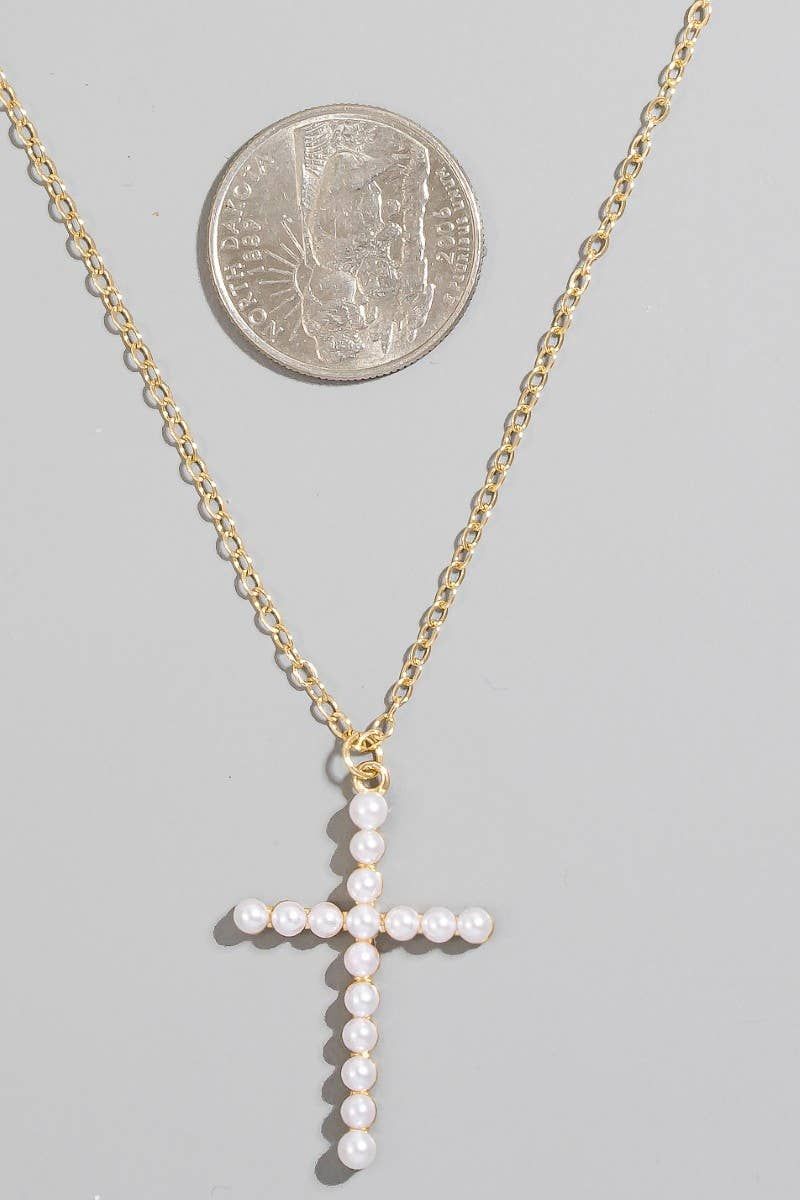 Pearl Cross Pendant Necklace