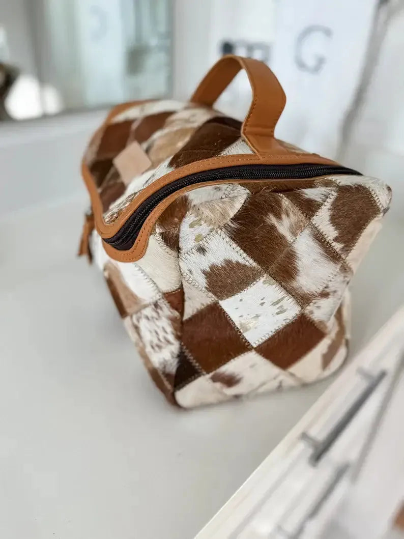 BOHO LUXE TOILETRY bag Genuine Hair On travel storage 