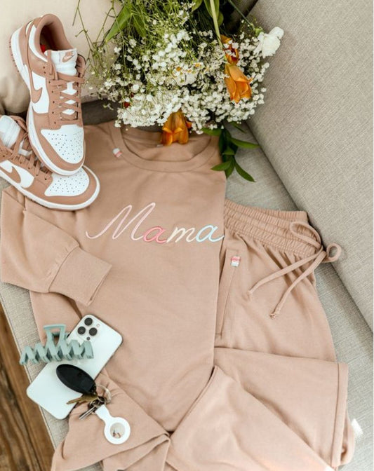 Mama 3D Embroidery Sweatshirt - Taupe