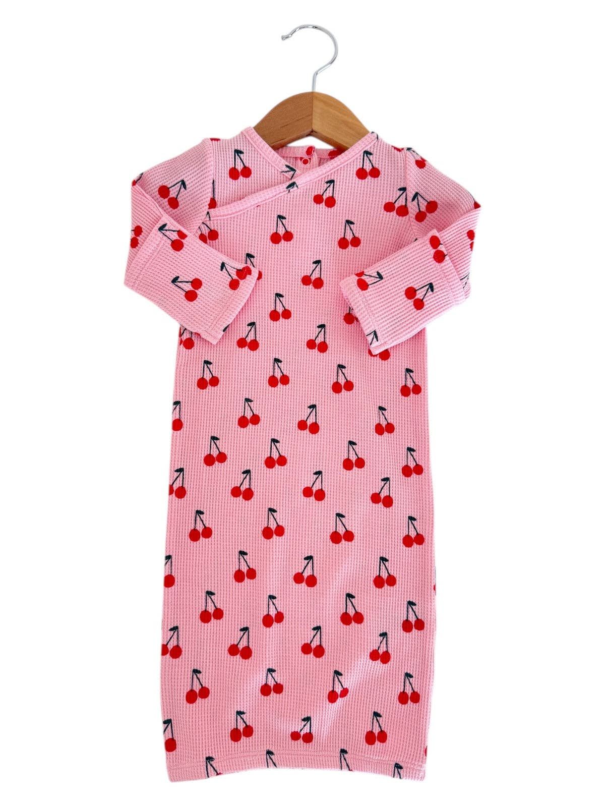 Organic Waffle Gown, Pink Cherries