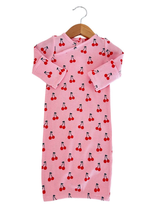 Organic Waffle Gown, Pink Cherries