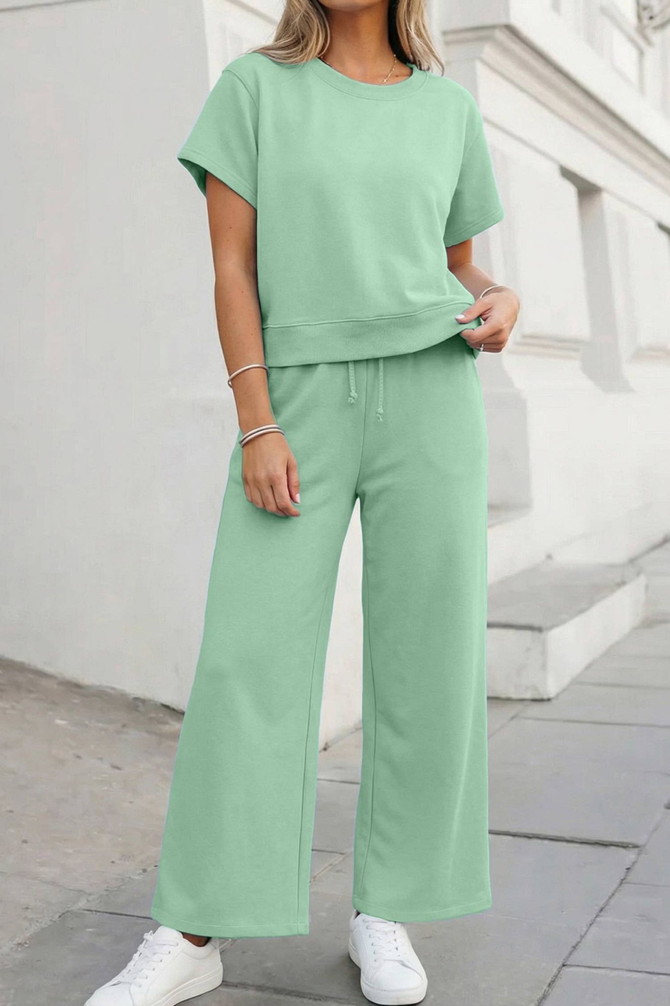 Soft Color Tee & Wide Leg Pants 2pcs Set | S-XL Plus 1X-4X