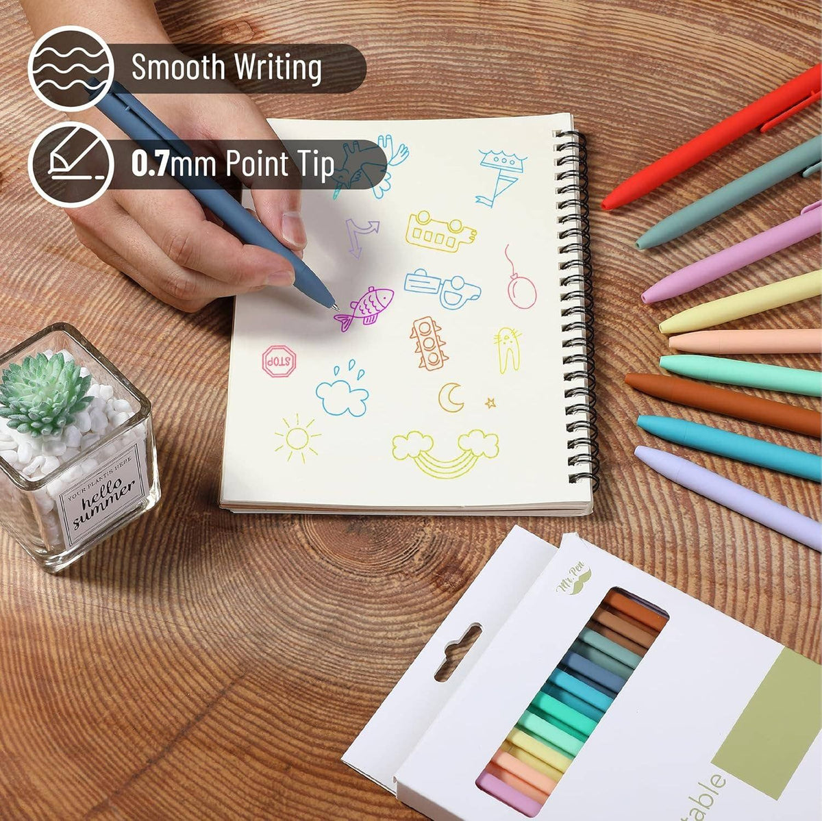 Cute 12-Pack Retractable Gel Pens with Colored Ink
