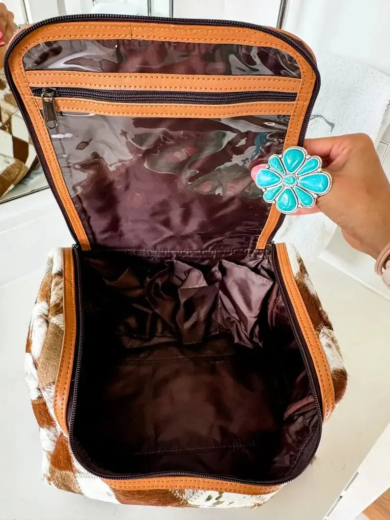 BOHO LUXE TOILETRY bag Genuine Hair On travel storage 