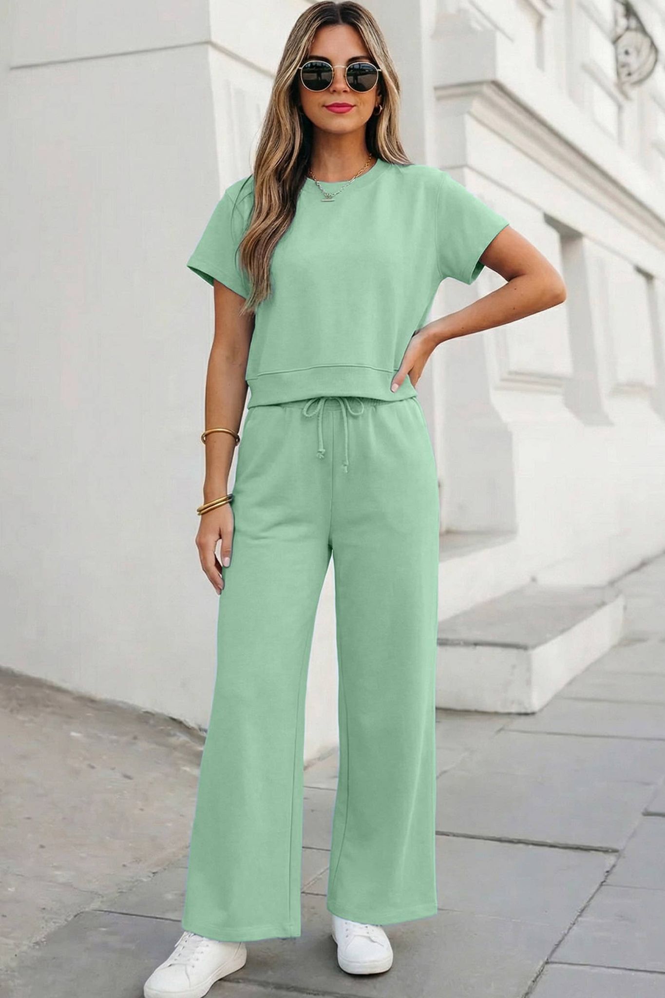 Soft Color Tee & Wide Leg Pants 2pcs Set | S-XL Plus 1X-4X