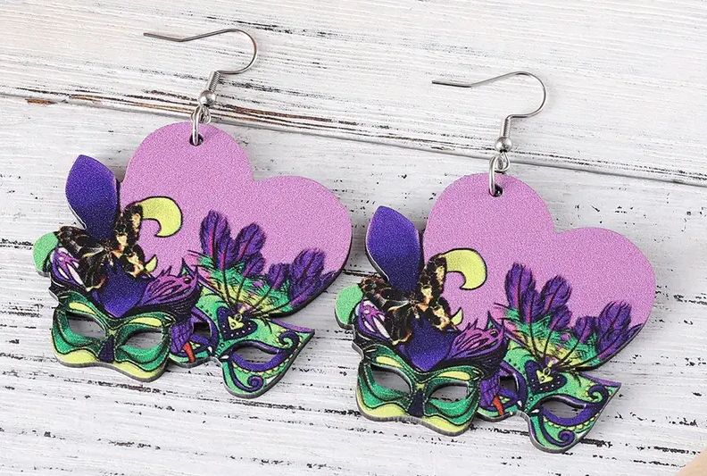 Mardi Gras Fleur De Leis Masks Earrings