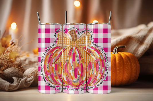 Coquette Pumpkin Check Skinny Tumbler 20oz