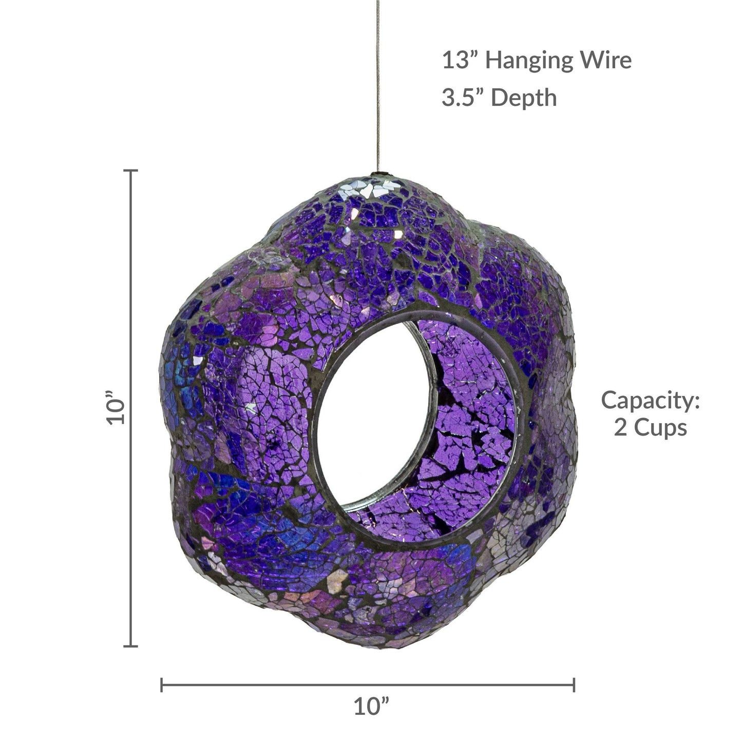 Purple Glass Flower Mosaic Fly-Through Hanging Bird Feeder