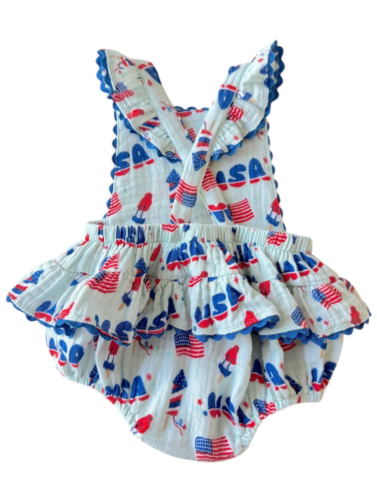 Muslin Ric-Rac Ruffle Sunsuit, 4th of July Blue