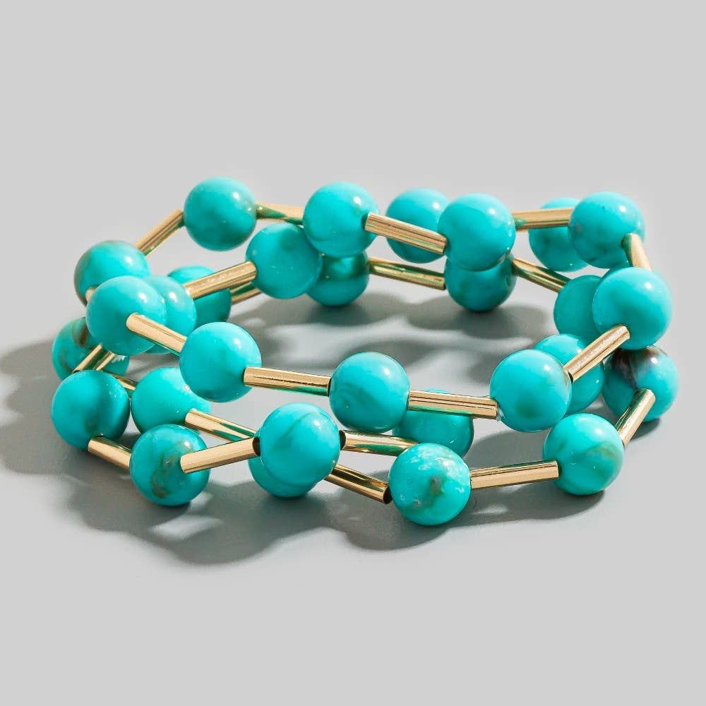 Metallic Bars And Ball Resin Beads Bracelet 3 Set