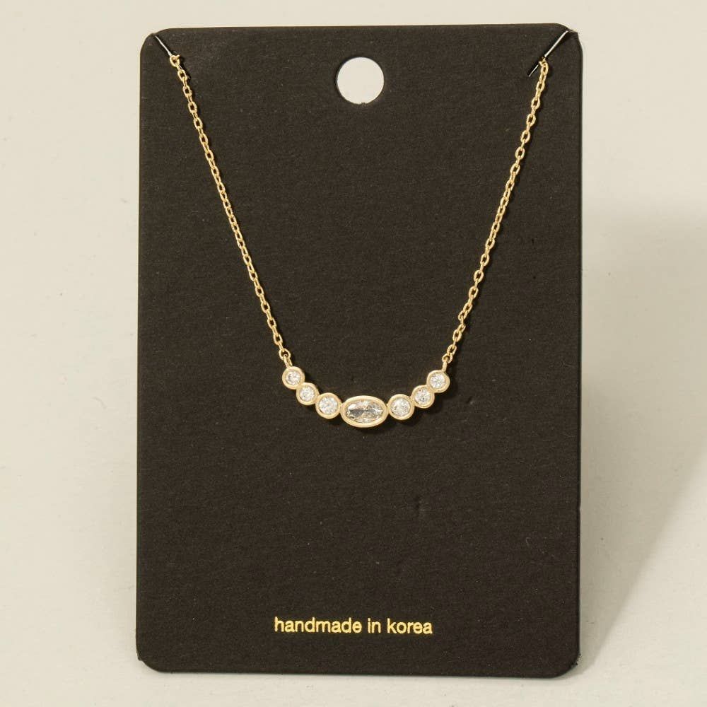 Oval Cz Studs Charm Necklace