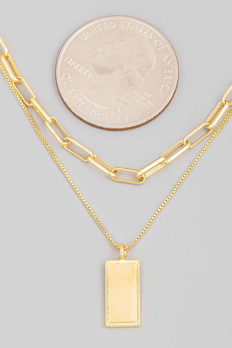 Rectangle Pendant Layered Necklace