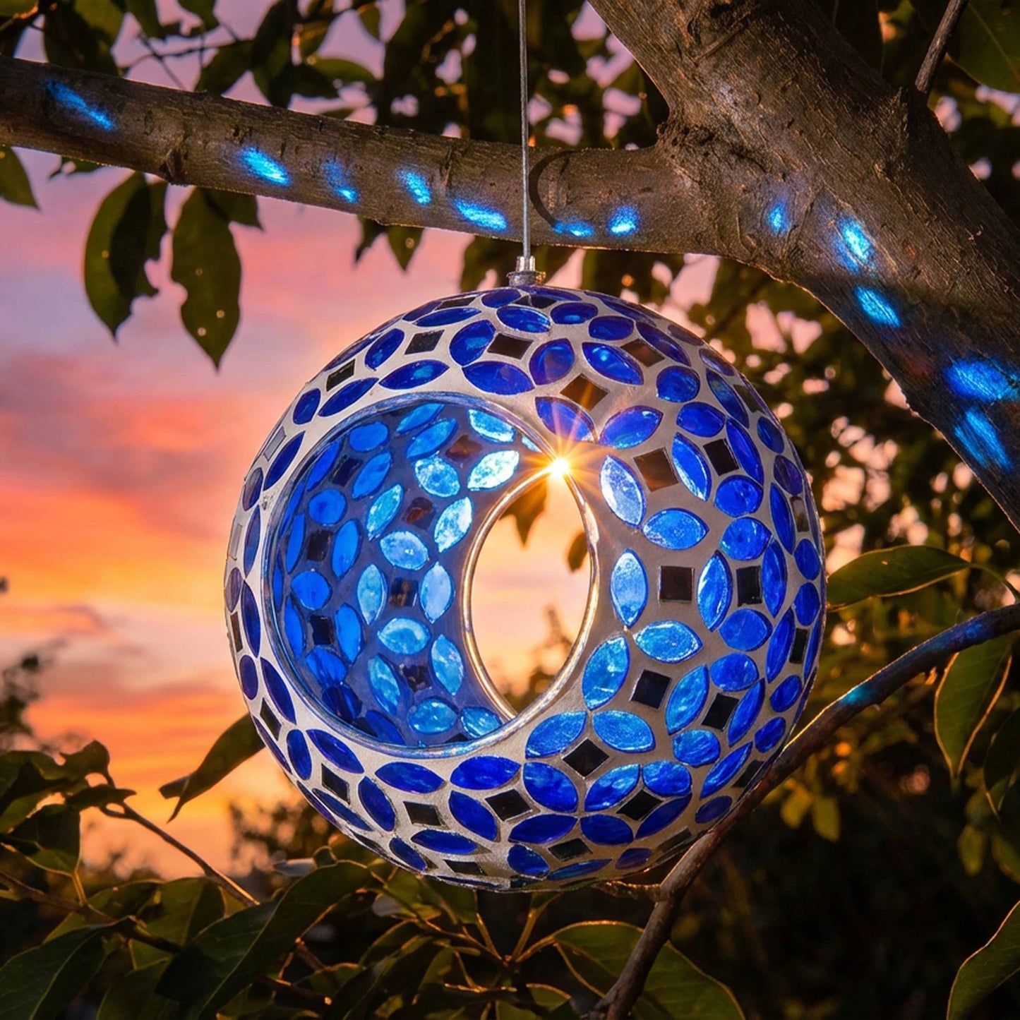 Lavender Mosaic Glass Fly-Through Hanging Bird Feeder