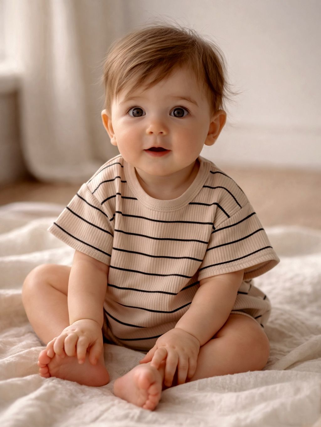 Tan/Black Stripe / Ribbed T-Shirt Bubble