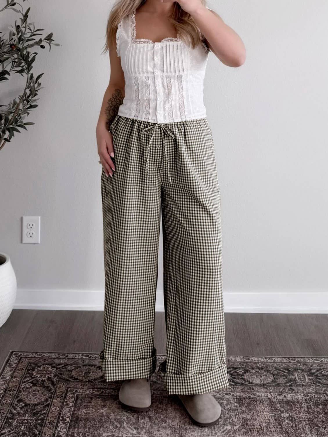 Daily Chic Effortless Gingham Check Pocket Pants