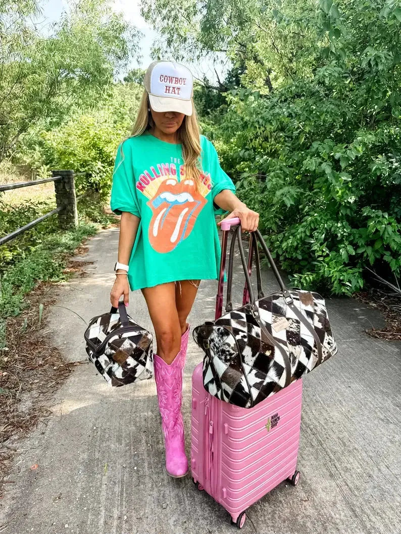 BOHO LUXE TOILETRY bag Genuine Hair On travel storage 