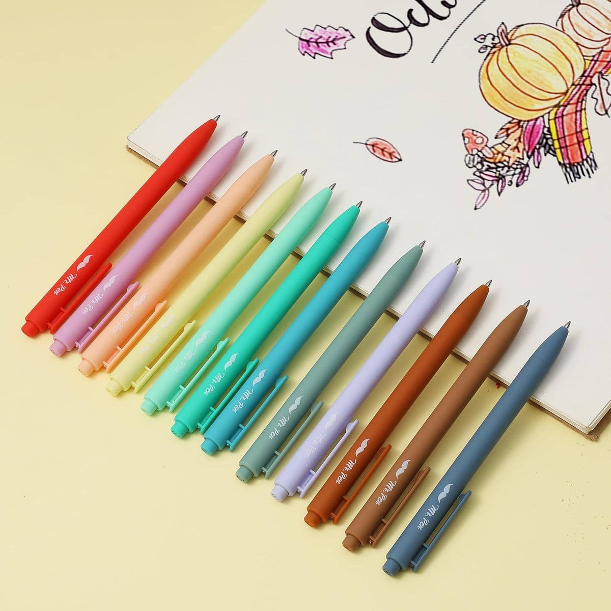 Cute 12-Pack Retractable Gel Pens with Colored Ink