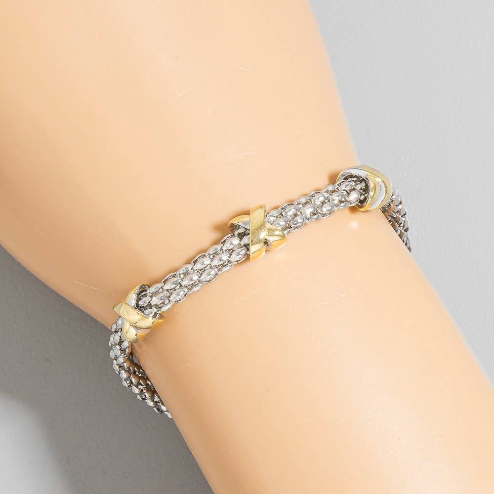 Gold Plated Two Tone Magnetic Clasp Bracelet