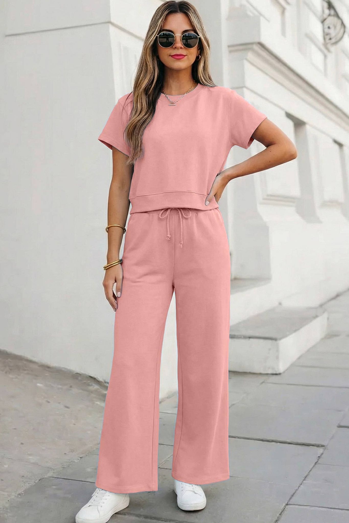 Soft Color Tee & Wide Leg Pants 2pcs Set | S-XL Plus 1X-4X