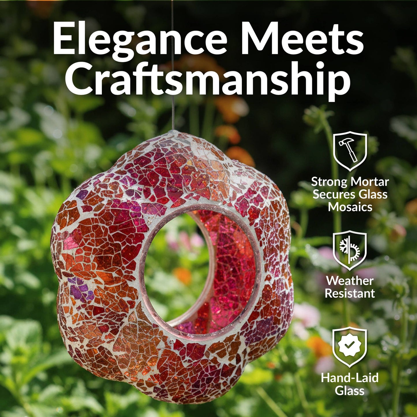 Pearl Pink Flower Mosaic Fly-Through Hanging Bird Feeder