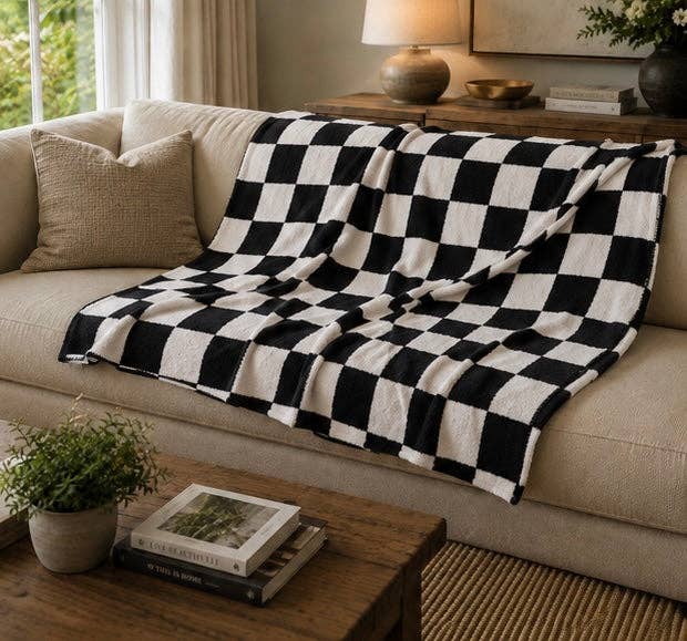 Black and White Checkerboard Throw Blanket