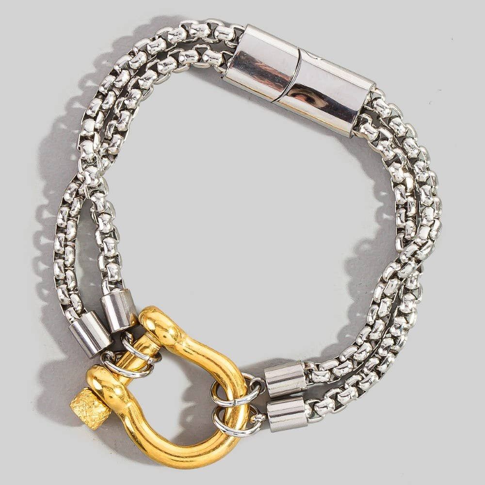 Stainless Steel Two Tone D Ring Layered Bracelet