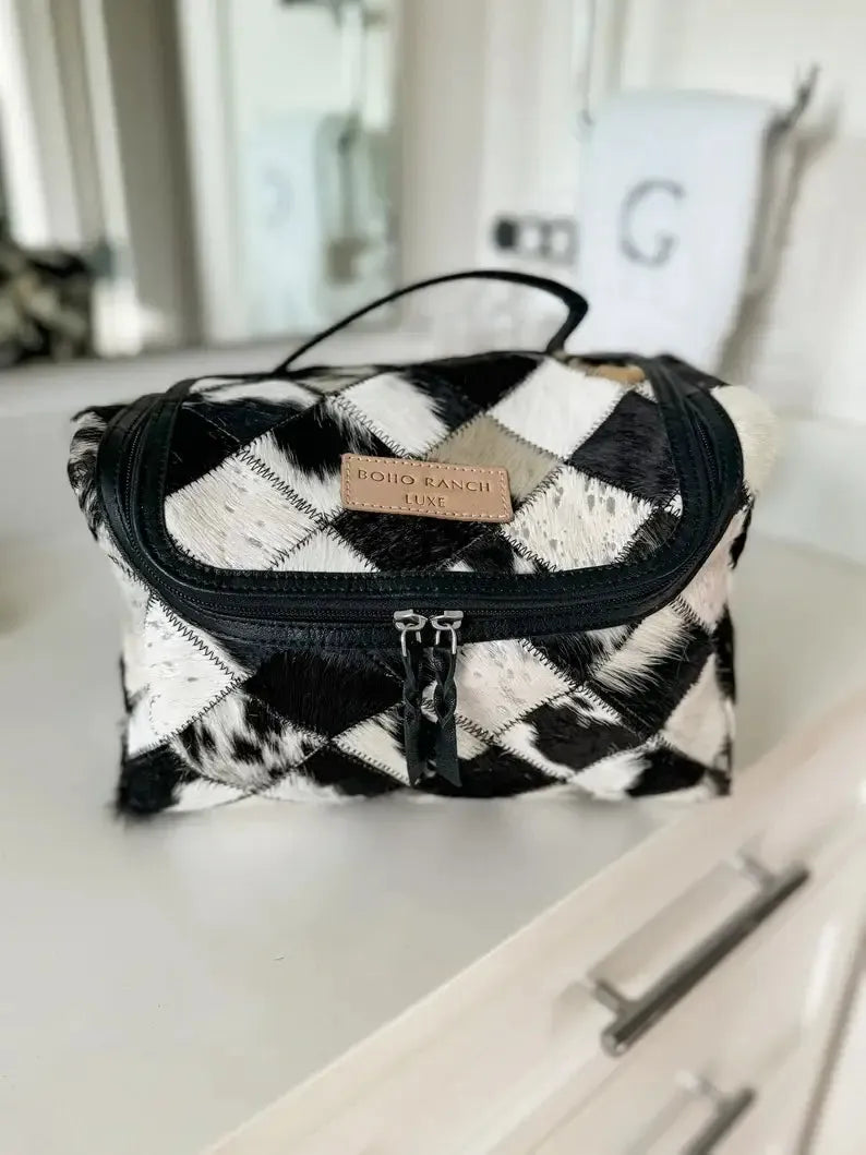 BOHO LUXE TOILETRY bag Genuine Hair On travel storage 