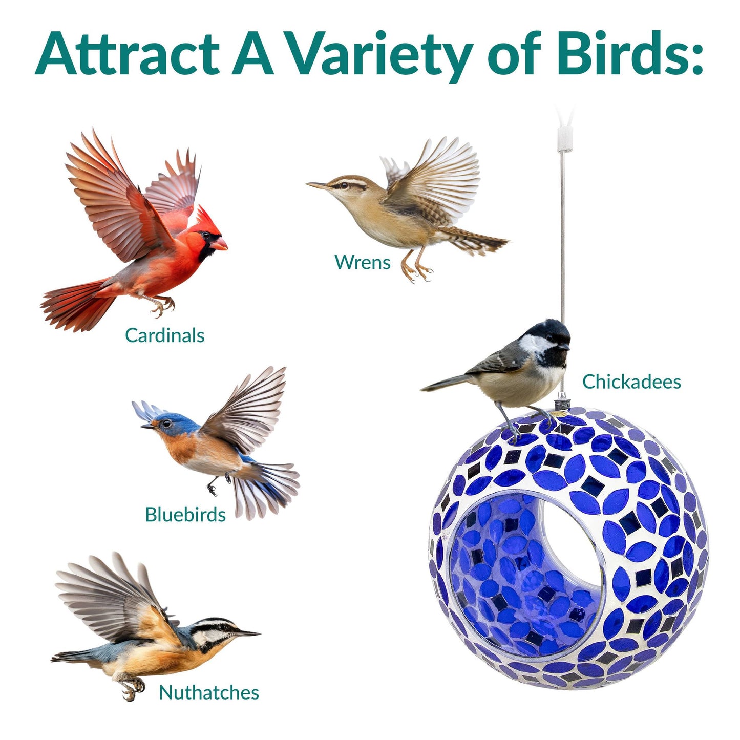 Lavender Mosaic Glass Fly-Through Hanging Bird Feeder