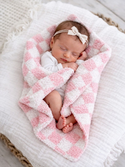 Phufy® Bliss Checkerboard Mini Blanket, Strawberry