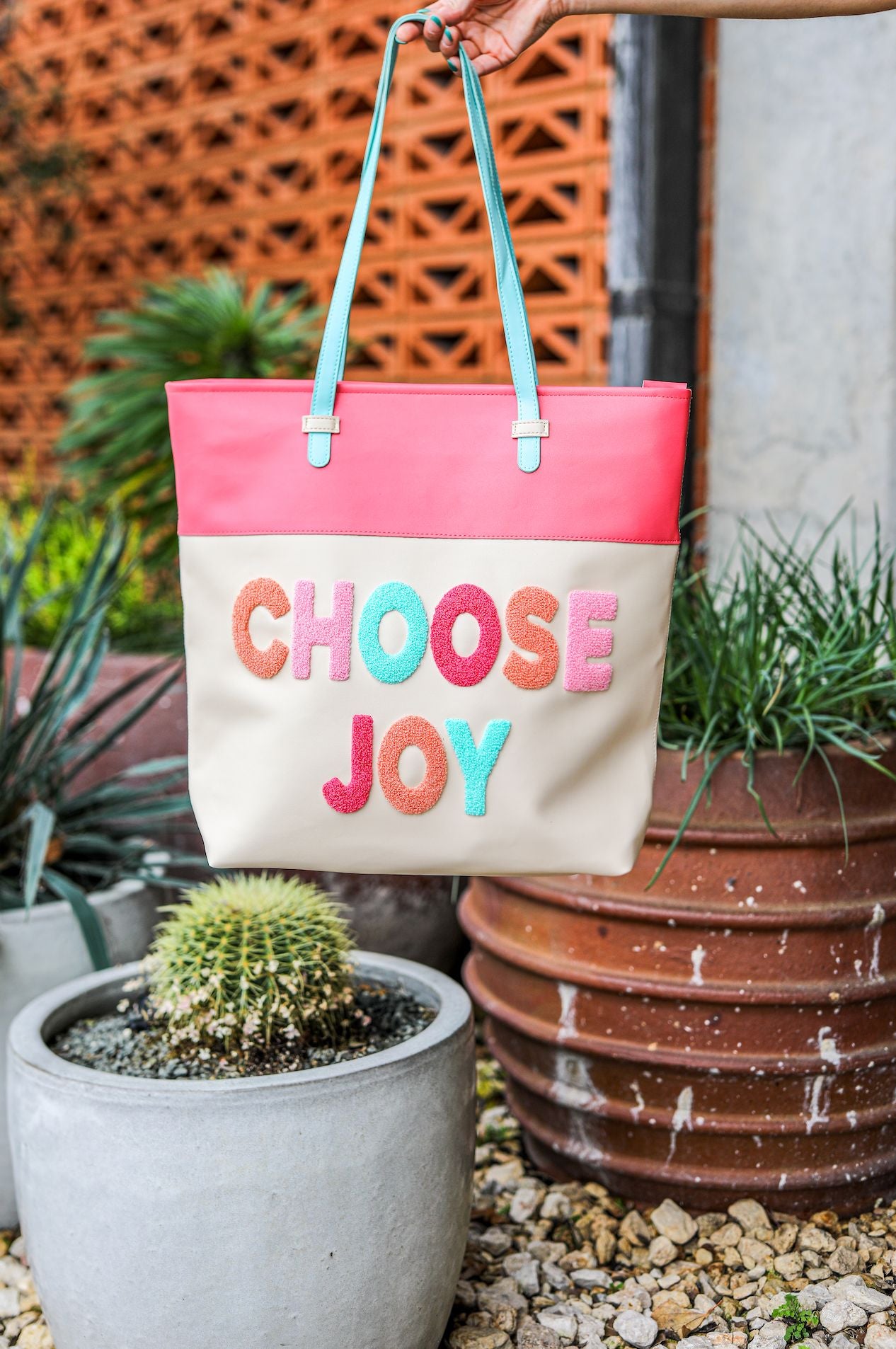 Laptop Tote - Choose Joy - Cream/Taupe