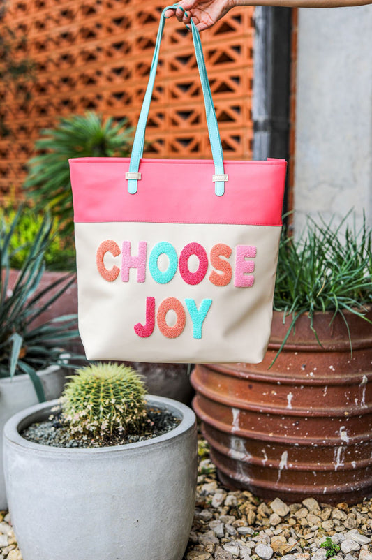 Laptop Tote - Choose Joy - Cream/Taupe