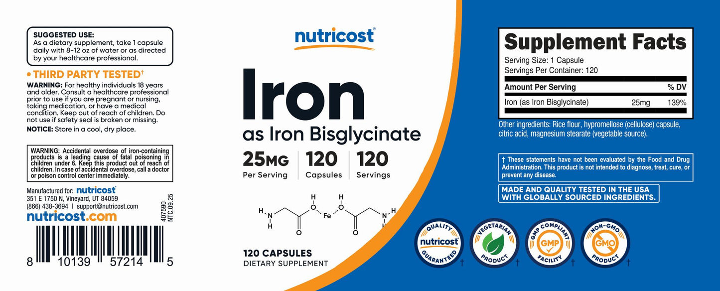 Iron Bisglycinate Capsules [25 MG] [120 CAPS]