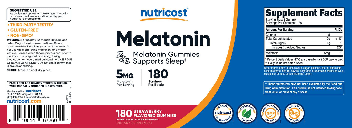 Melatonin Gummies [5 MG] [180 GUM] [Strawberry]