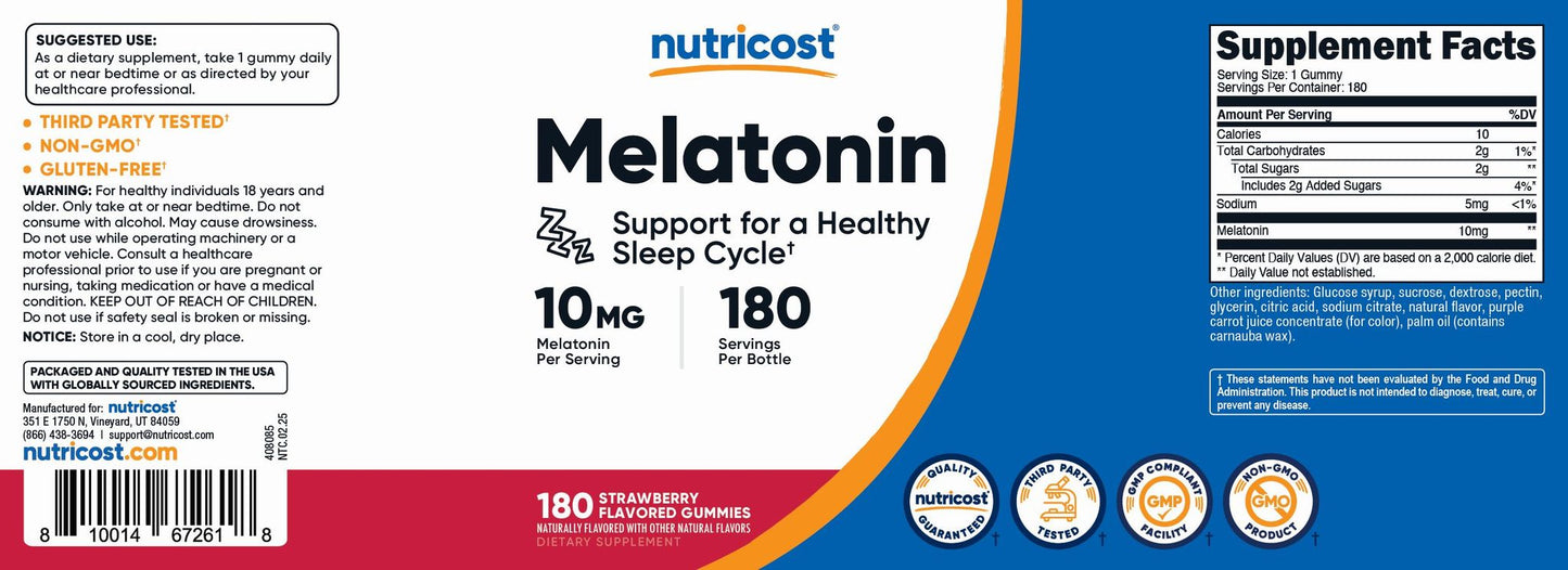 Melatonin Gummies [10 MG] [180 GUM] [Strawberry]