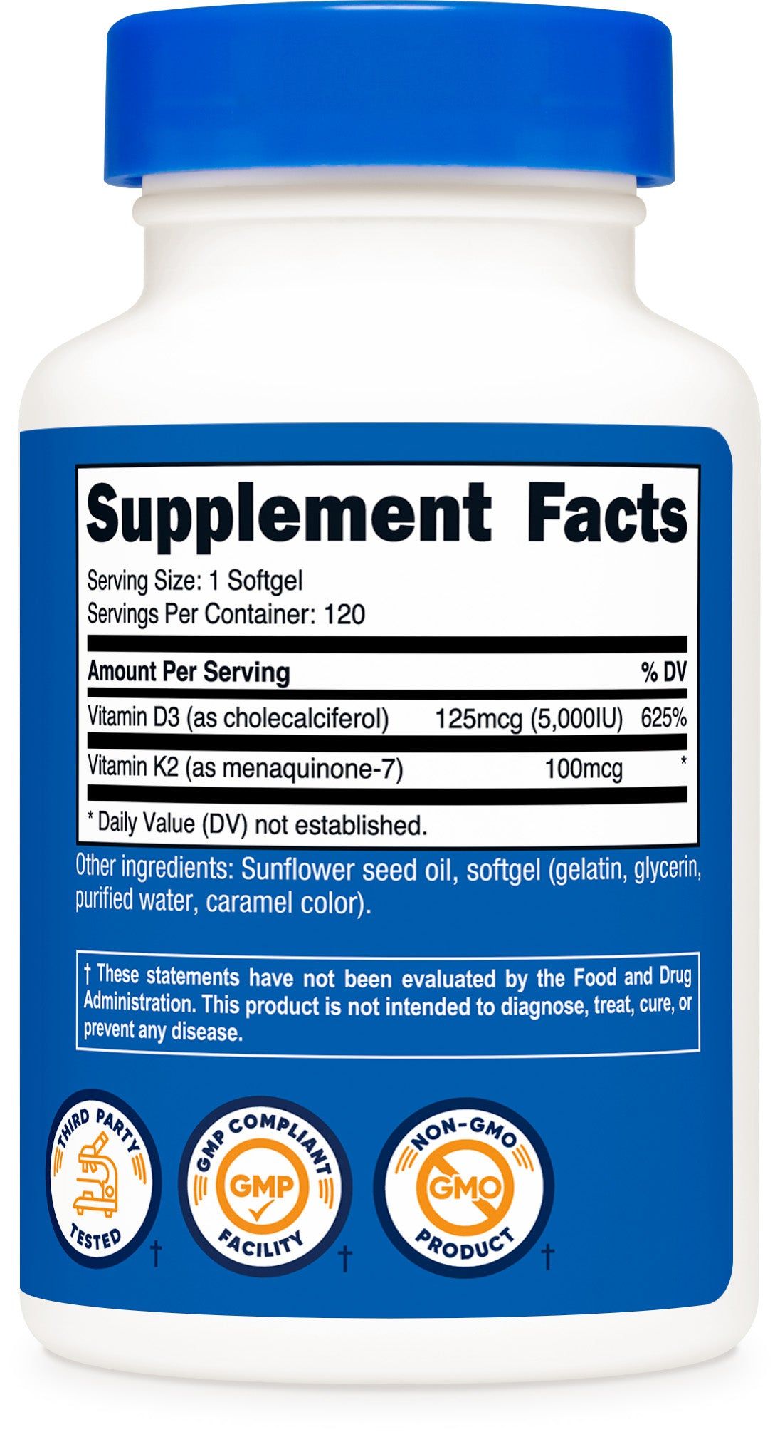 Vitamin K2 (mk7) (100mcg) + Vitamin D3 Softgels (5000IU) (120 Softgels)