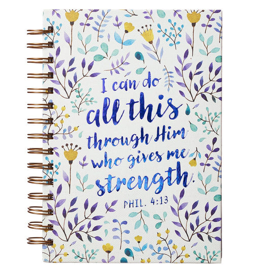 Journal Spiral-bound Purple/White Floral I Can Do All This Phil. 4:13