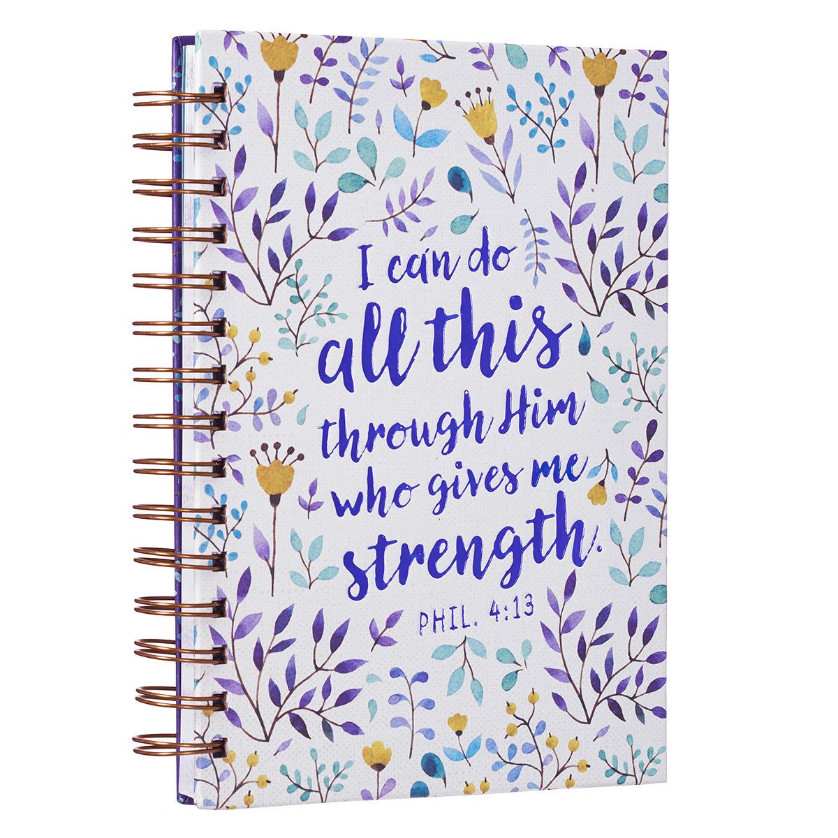 Journal Spiral-bound Purple/White Floral I Can Do All This Phil. 4:13