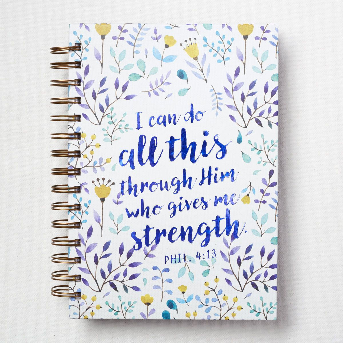 Journal Spiral-bound Purple/White Floral I Can Do All This Phil. 4:13